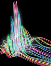 An artist's depiction of a coherent (laser-like) x-ray pulse.